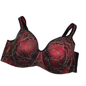 Cacique Women's Intimates, Full Coverage Black & Red Padded Lace Bra, Sz 44DD